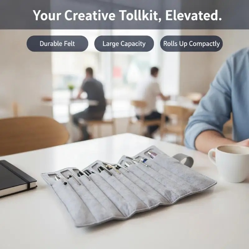 11-Pen Capacity Felt Roll-Up Pen Curtain Multifunctional: Storage Bag Brushes