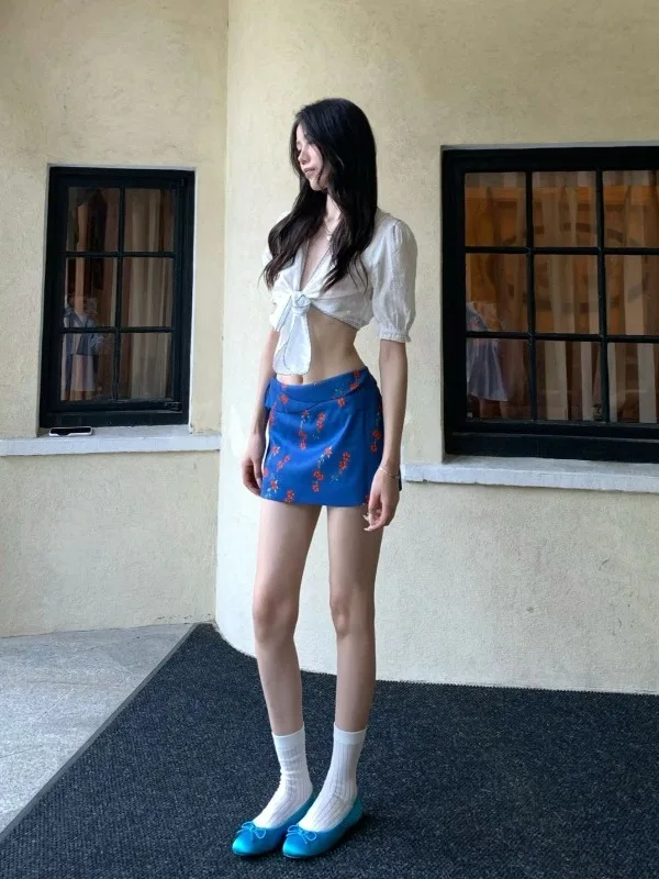 Faionable Women's Two-Piece Set Unique irt And  Skirt Summer 2025 Casual Sle Comfortable Cotton High Waist V-Ne