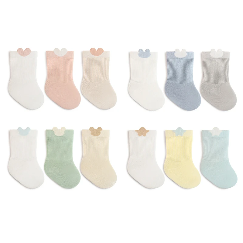 

3 пары детских носков для малышей, мягкая, удобная, дышащая, всесезонная детская обувь с рисунком любви и медведя, детские носки для детей 0-5 лет