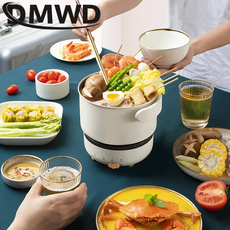 DMWD 220V Multifunction Electric Hot Pot with Folding Handle Mini Portable Travel Induction Cookers Split Type Cooking Pot 1.2L