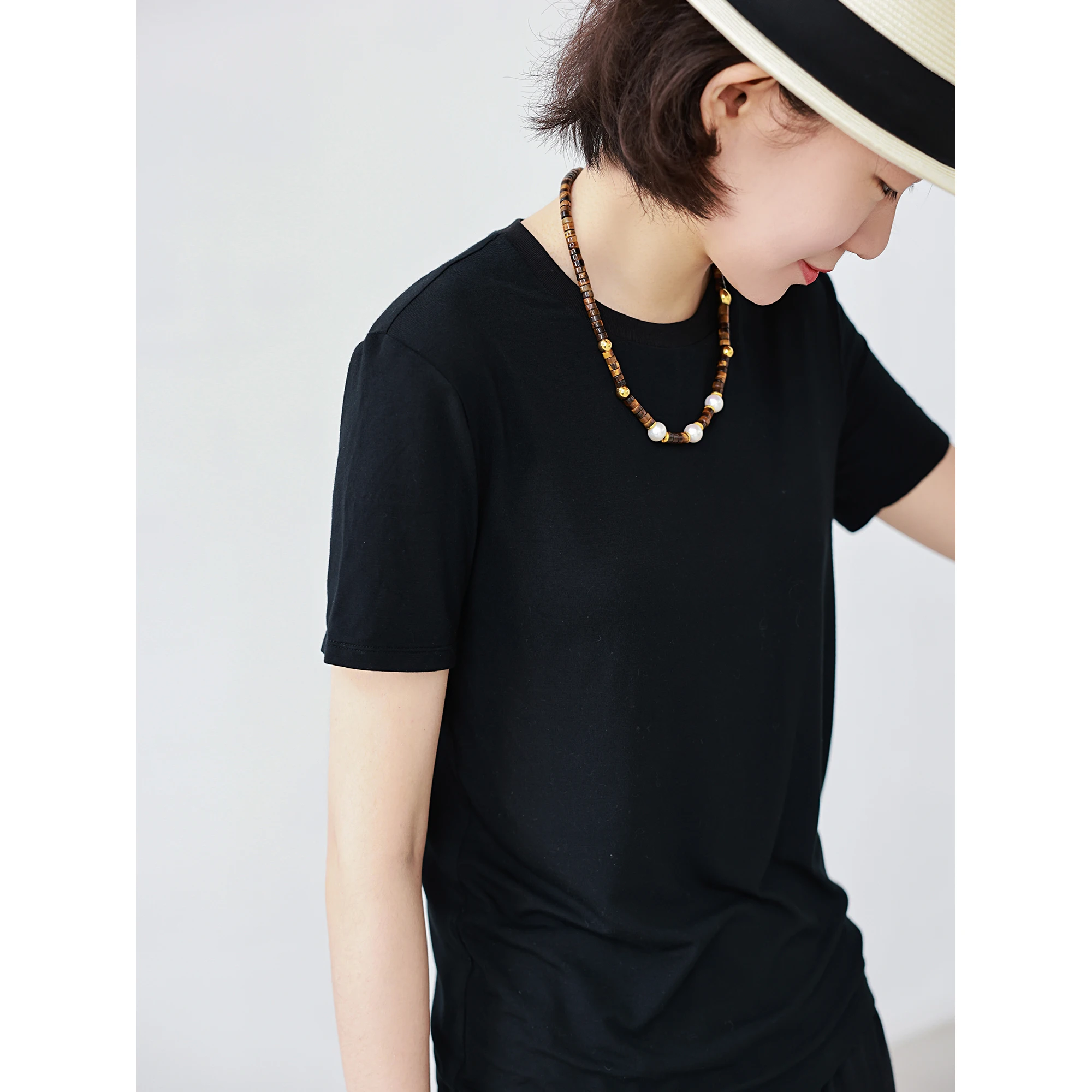 

Mallin Spring 2026 Slim Fit round Ne ort Sve Silk Blend T-irt Women's Commute Sle Artistic Thinming Summer Tee