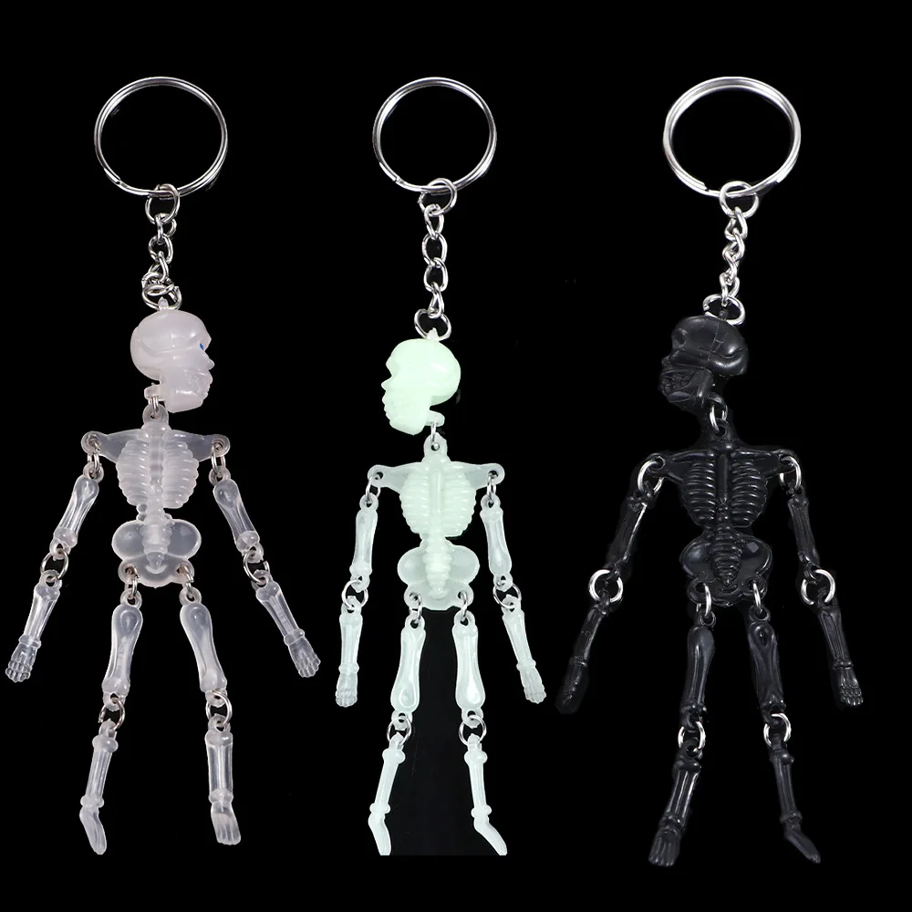 Luminous Skull Keychain Multi-joint Skeleton Personality Gothic Accessories Halloween Car Keychains For Couples Jewelry Fashion