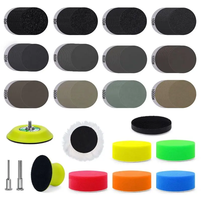 AT21-131 Pcs 3 Inch Sanding Discs With 60-10000 Grit Sandpaper, Car Headlight Restoration Kit For Wet Dry Sanding Easy To Use