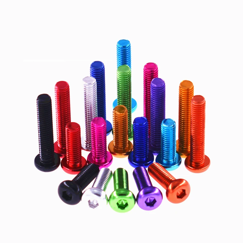 M3 M3.5 Colourful Aluminum Alloy 7075 Hex Hexagon Socket Button Head Machine Screw Bolts Round Pan Head Screw Length 6-30mm