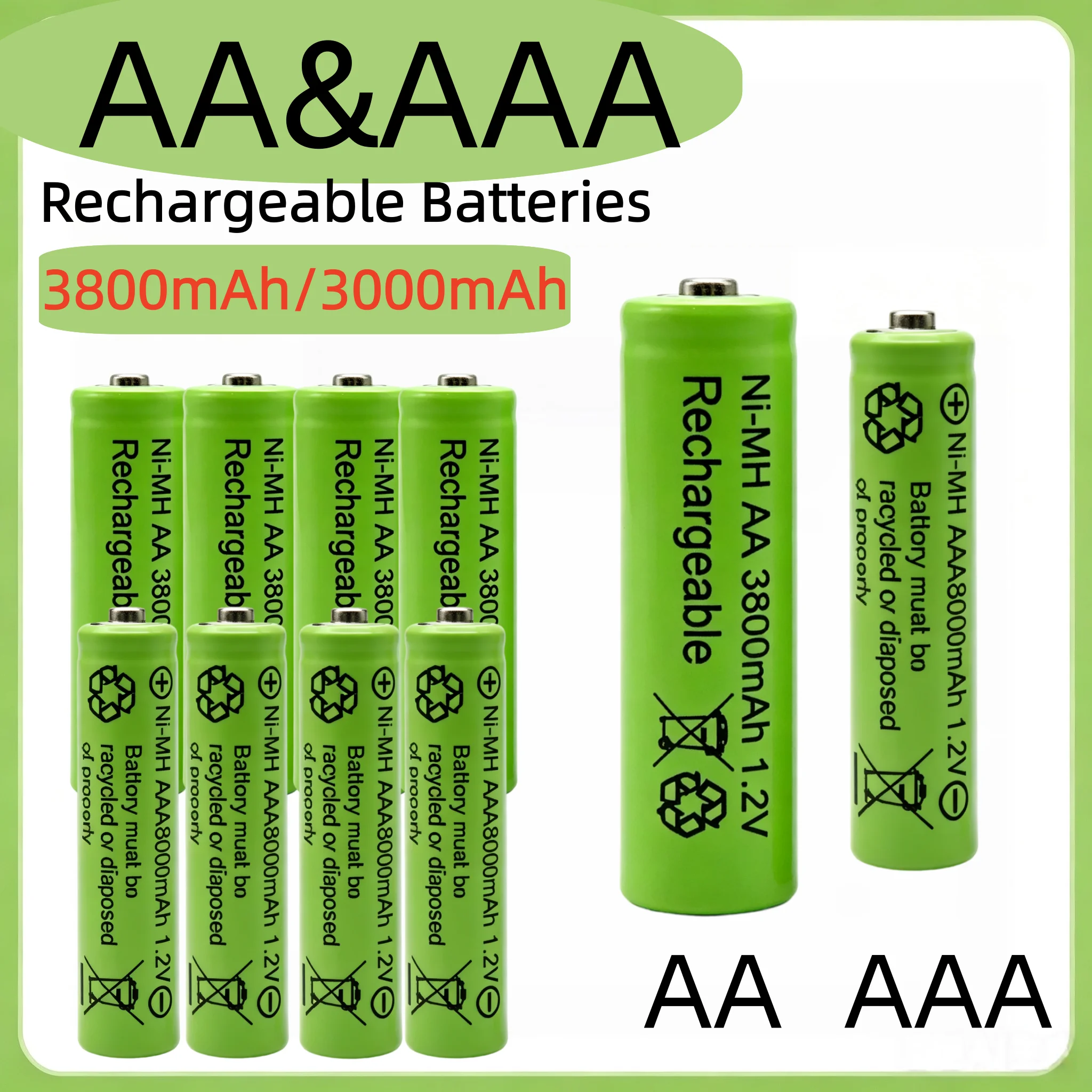1.2V AA 3800mAh NI-MH Rechargeable Batteries 1.2 V AAA 3000 mAh Rechageable Battery For Mouse Remote Computer Clocks Electronics