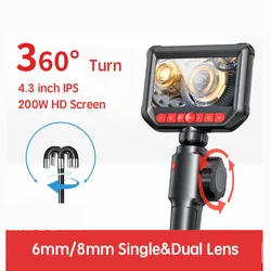 Endoscópio S20 de lente única/dupla de 6 mm e 8 mm com rotação de 360 graus e sonda de câmera de alta definição para detector de tubulação giratória