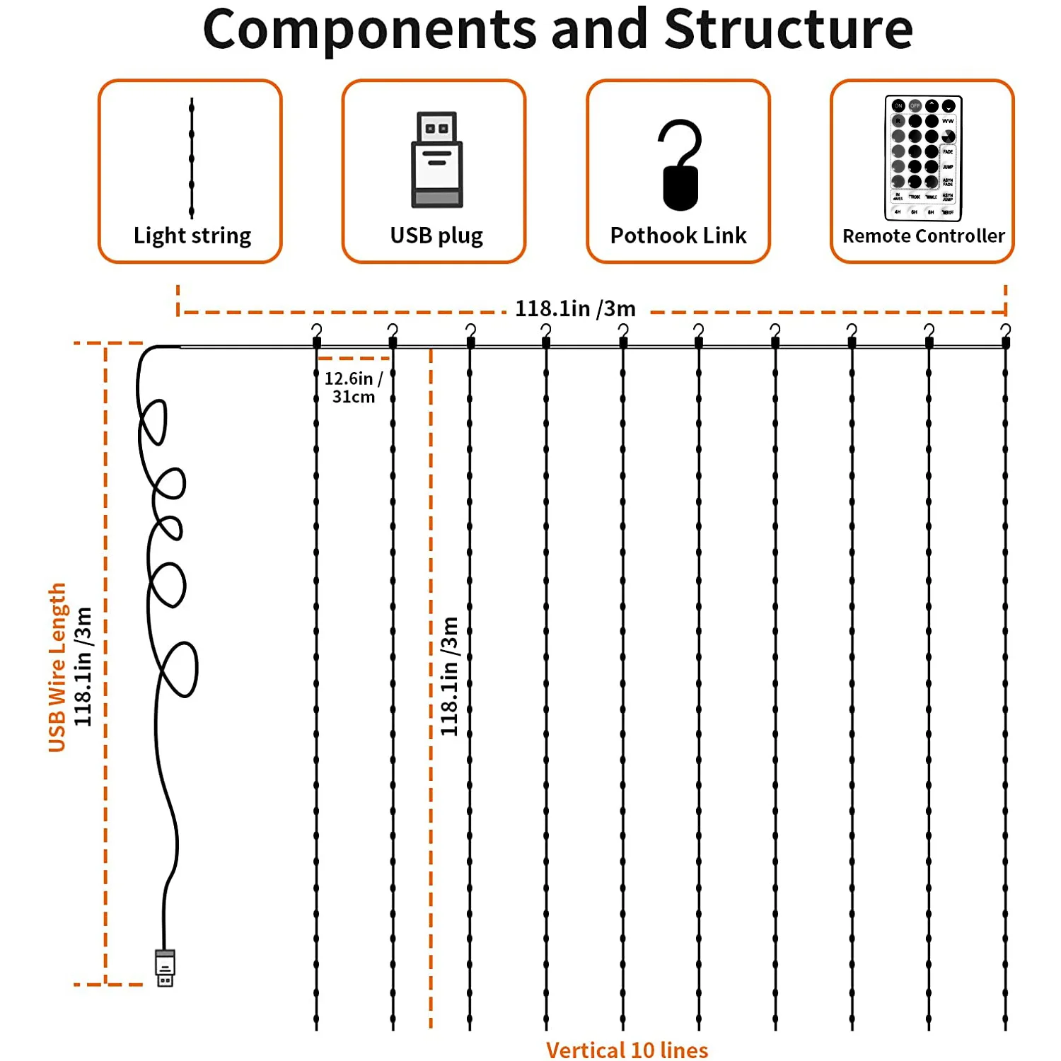 LED Window Curtain String Lights 16 Color Fairy Light Remote Control Christmas Garland Outdoor Wedding Party Bedroom Decoration