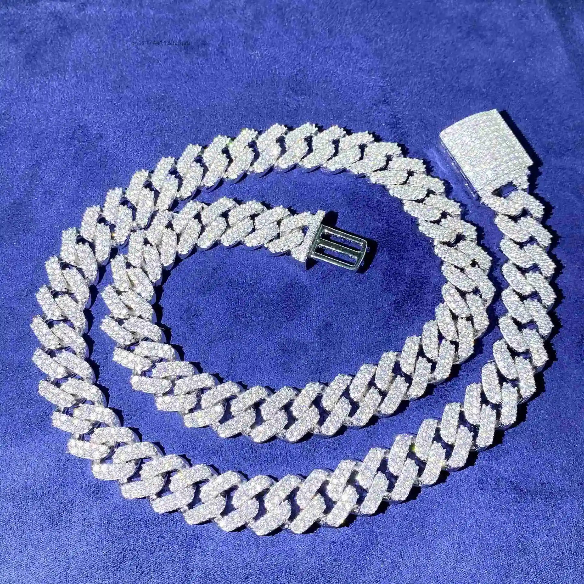Heavy Monaco Hip Hop Link Jewelry Flawless Vvs 2 Row 925 Sterling Silver 12mm Moissanite Cuban Necklace.