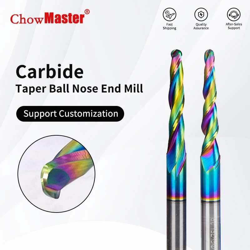 

Chowmaster Woodworking Taper Ball Nose Carbide Router Bit DLC Coated 2 Flute Tungsten Carbide Carving Bit CNC Milling Cutter