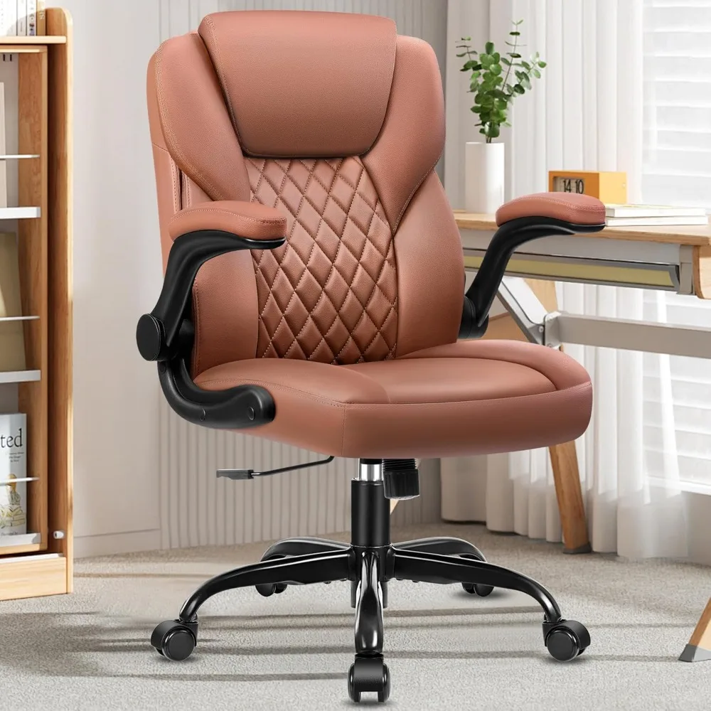 

Office Chair Computer Desk Chair PU Leather Swivel Executive Task Chair with Adjustable Height Lumbar Support Padded Flip Up Arm