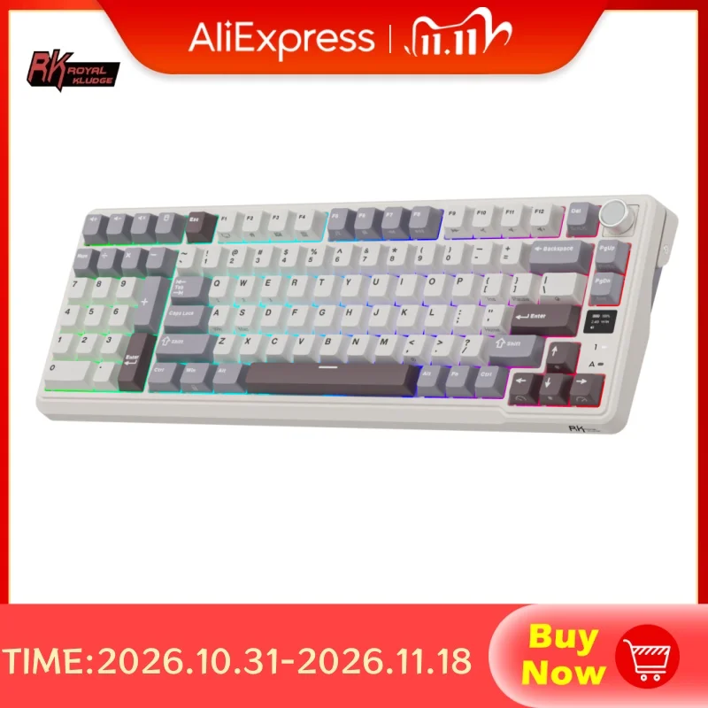RK ROYAL KLUDGE L98 Left-Handed Mechanical Keyboard Gasket Wireless 95% Tri-Mode BT/2.4G/USB-C RGB Gaming Keyboard Hot Swappable