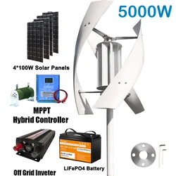 5KW Wind Turbine Generator Complete Set Home Use 12V 24V 48V Windmill 220V output Inverter With Controller Solar Panels Battery