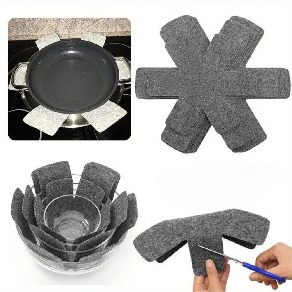 

5pcs Pot Pan Felt Protectors Divider Pads Heat Resistant Prevent Scratching Separate Mat Surfaces for Cookware Kitchen Tool