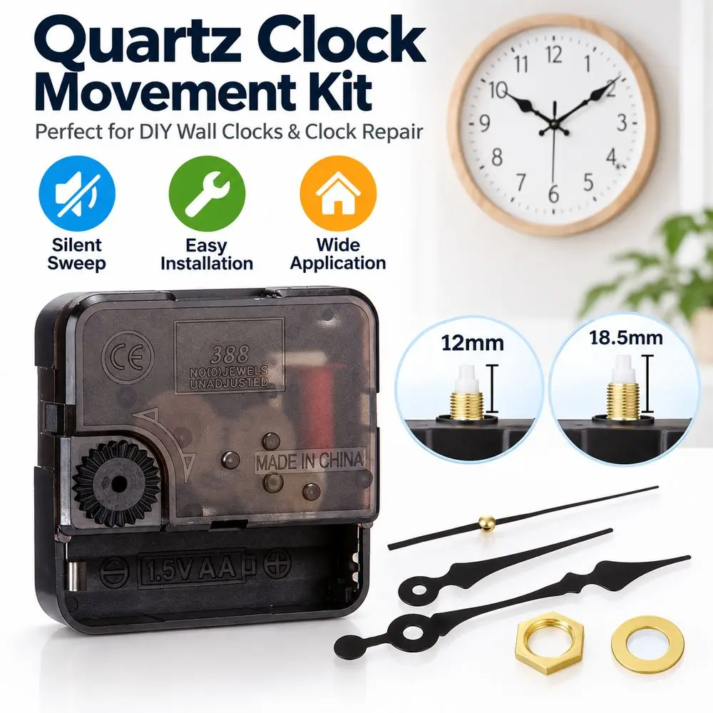 Silent Sweep Classic Quartz Clock Movement Quartz Powered Battery Operated Clock Hands Set Replacement Mechanism