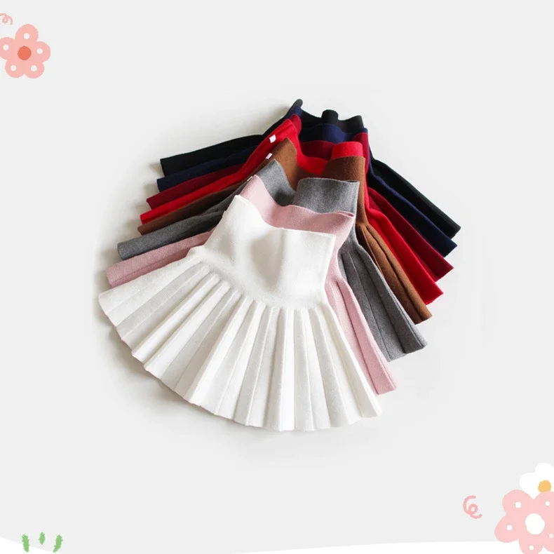 2-12Year Kleinkind Baby Mädchen Stricken Rock Herbst Winter Prinzessin Plissee Kinder Schule Hohe Taille Mini Tutu Röcke Kinder Kleidung – Detail 2
