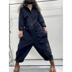 Oversized Jumpsuits Women Long Sleeve One Piece Outfit Women Cotton Linen Playsuits High Waist Pants Overalls for Women Clothes