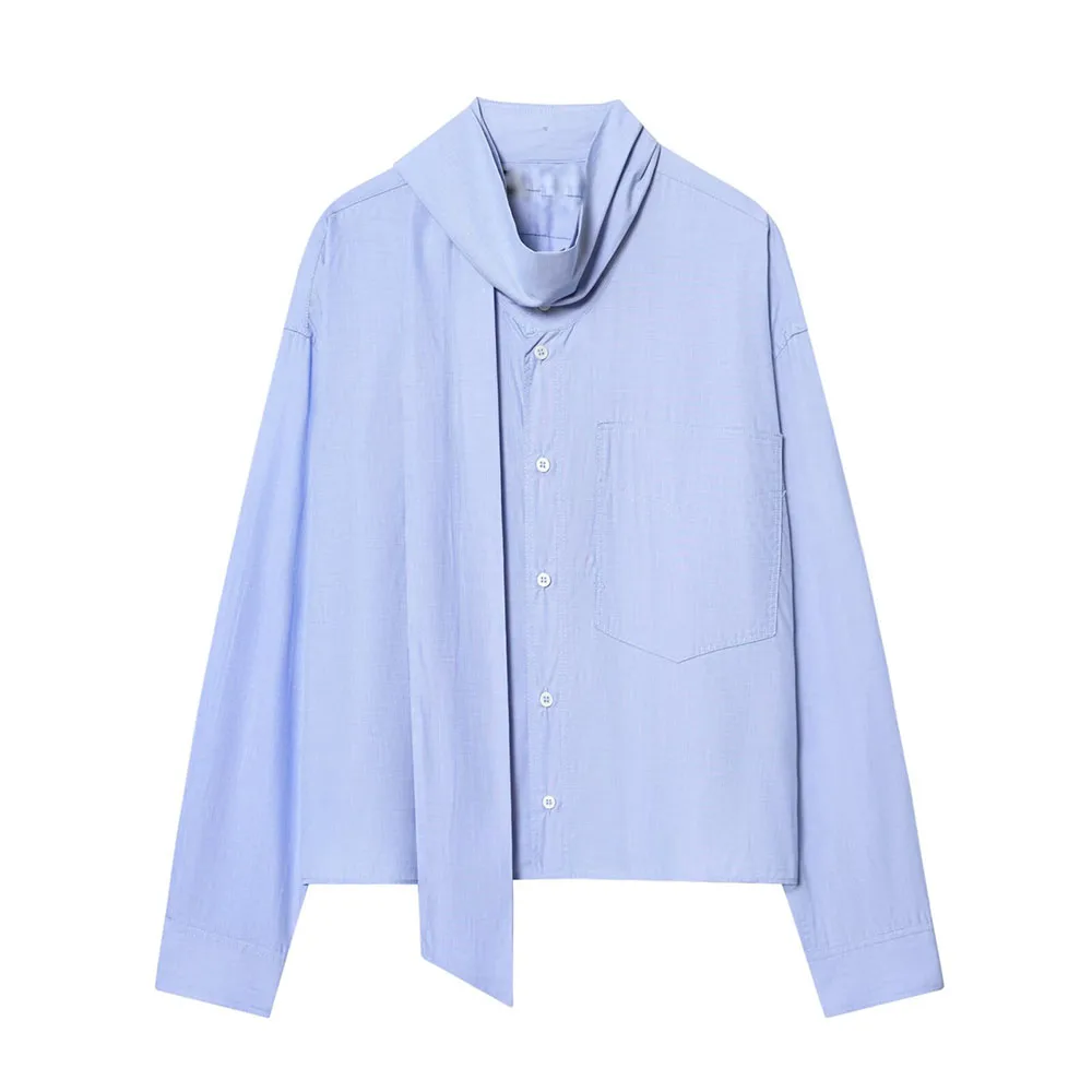 

Женская модная повседневная блузка с воротником-шарфом и бантом, длинный рукав, ретро-стиль, универсальный топ для женщин, лето 2026