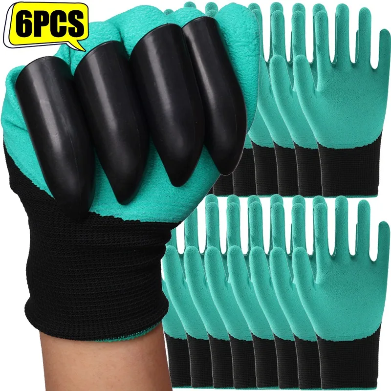 2/6pcs Gardening Gloves with Claws Non-slip Digging Planting Protective Latex Gloves Gardening Flower Planting Waterproof Gloves