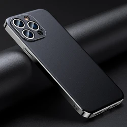 LANGSIDI Leather Phone Case for iPhone 16 14 12 13 15 Pro Max 15Pro 16Pro Plus Luxury Plating Full Lens Protection Back Cover