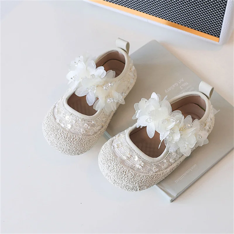 2024 New Autumn Children Shoes Flower Girls Canvas Shoes Soft Sole Princess Party Shoes Fashion Kids Sneakers