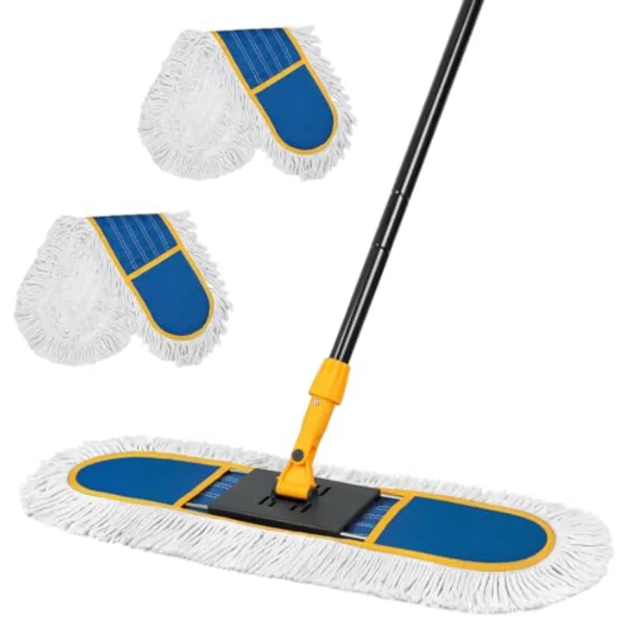 

24" Dust Mop for Floor Cleaning Large Areas Dry and Wet Mop with 2 Washable Cotton Pads Efficiently Picks Up Pet Hair and Dust