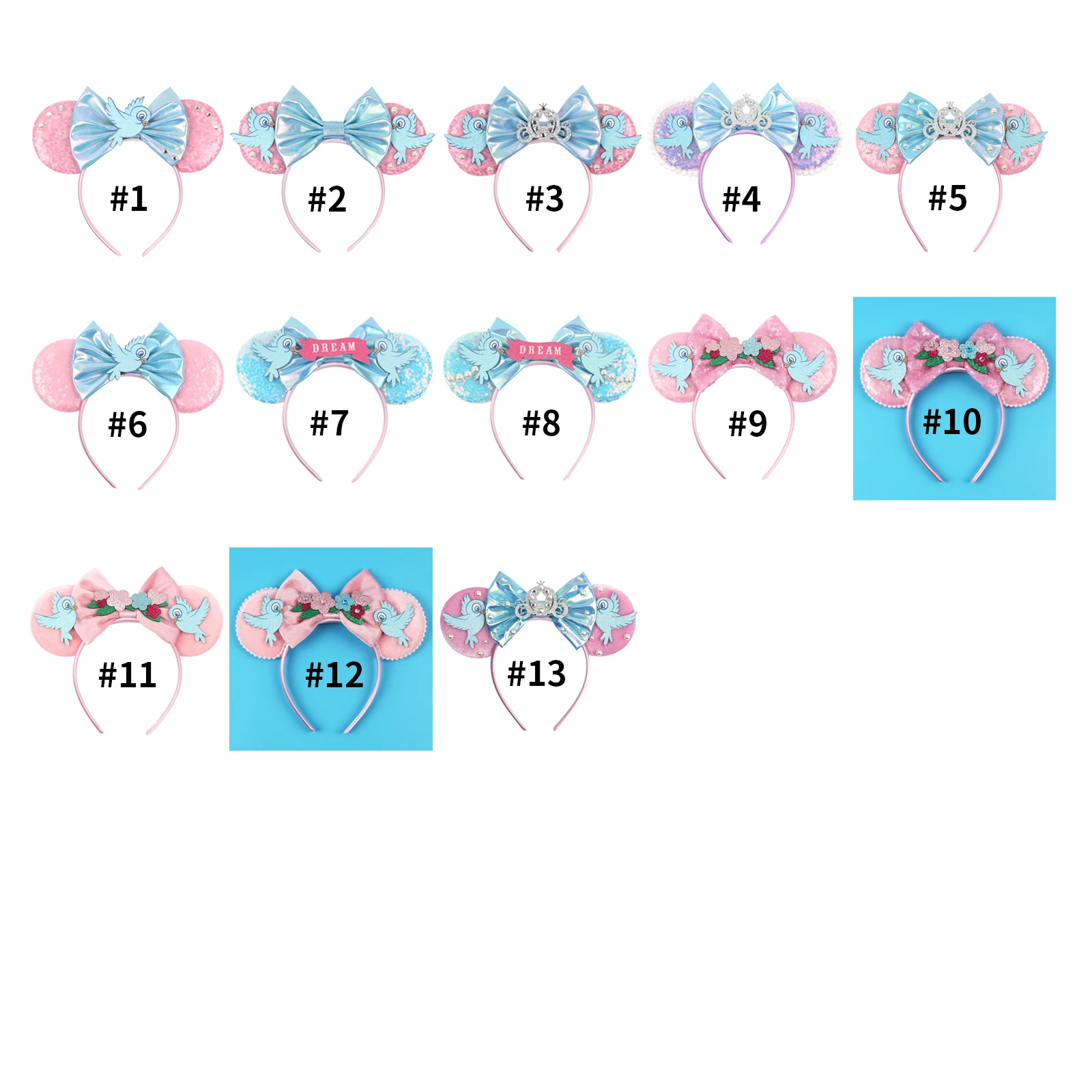 Disney Cinderella Mickey Mouse Ear Headband Sequin Bows Girl Adult KidHalloween Party Cosplay Hair Accessories Princess Hairband - view 6