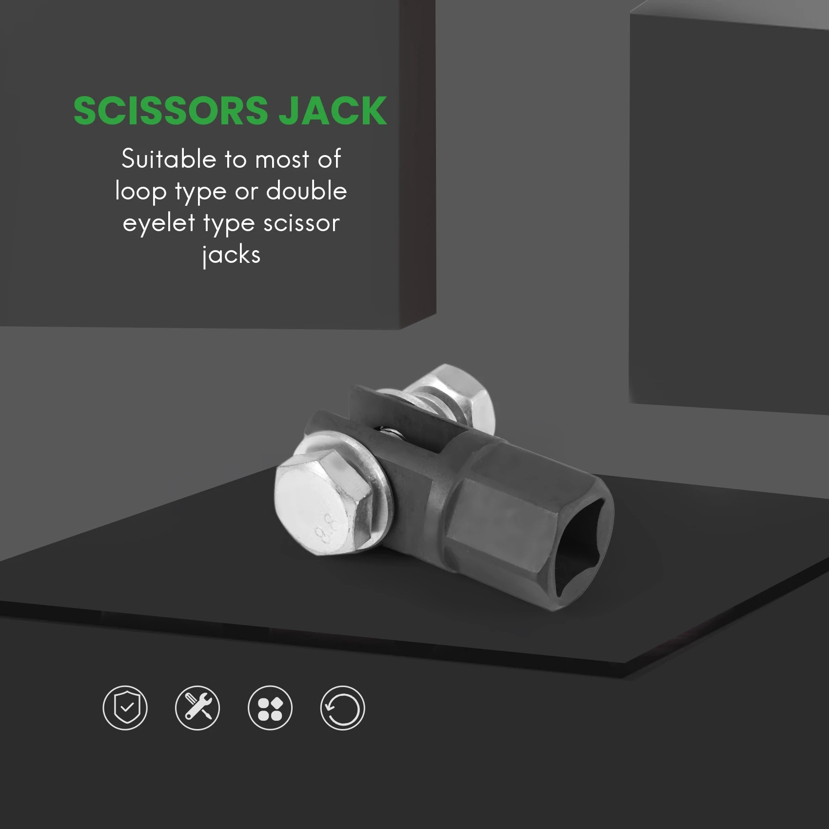 Adaptateur de cric à ciseaux de 1/2 pouces, à utiliser avec des outils d'entraînement ou à chocs de 1/2 pouces, IJA001