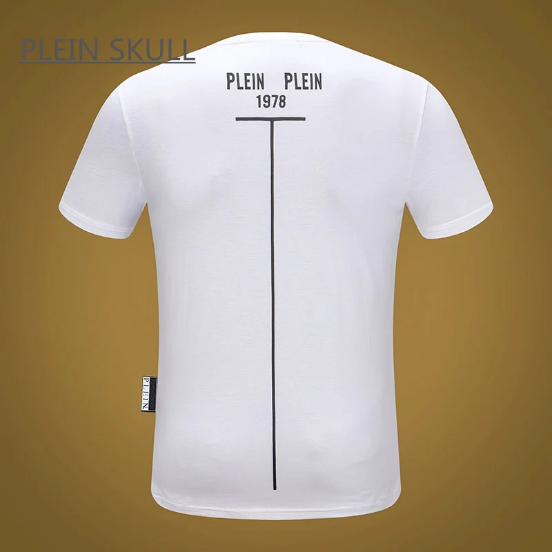 PLEIN SKULL Breathable Fitness Men's T-shirt Classic Retro Summer Fit High Street Short Sleeve Top  Round Unisex Sports Neck Tee