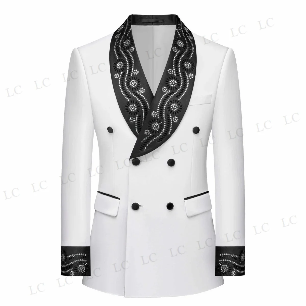 

Классический 2-х предметный пиджак, брюки, мужские костюмы, атласные пуговицы с лацканами, бриллианты, бисер, смокинг, тонкий смокинг для свадьбы, жениха, выпускного вечера, большие размеры на заказ