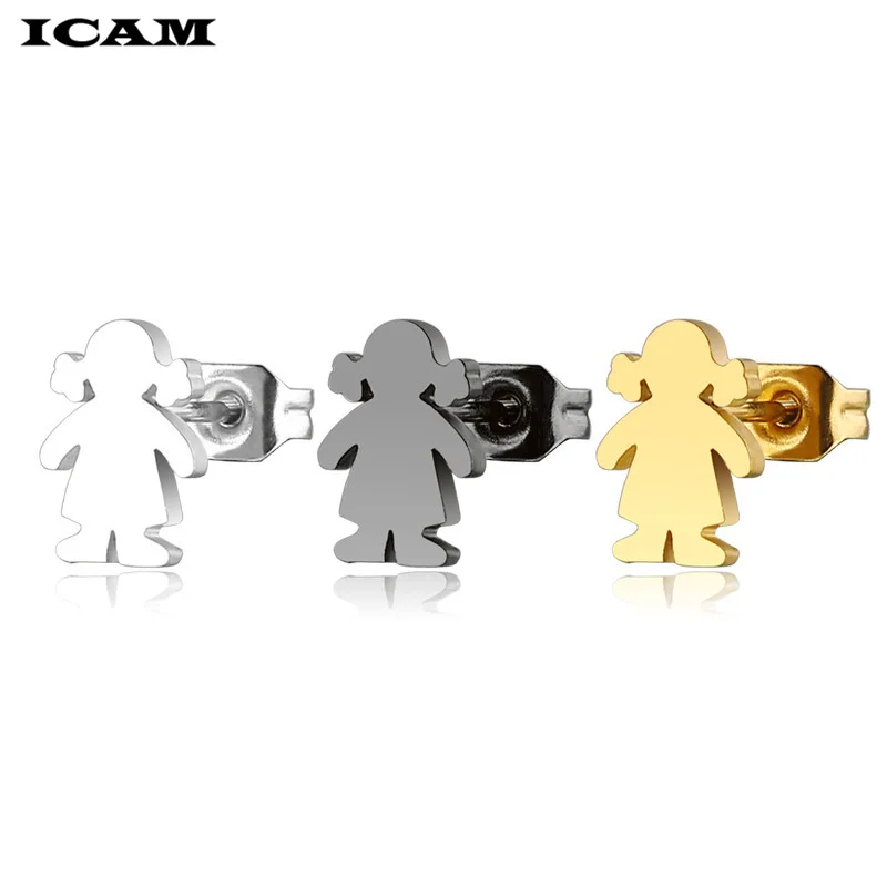ICAM Women Girls titanium/Stainless Steel Cute Stud Earrings Minimalist simple personality small smooth non-fading Jewelry