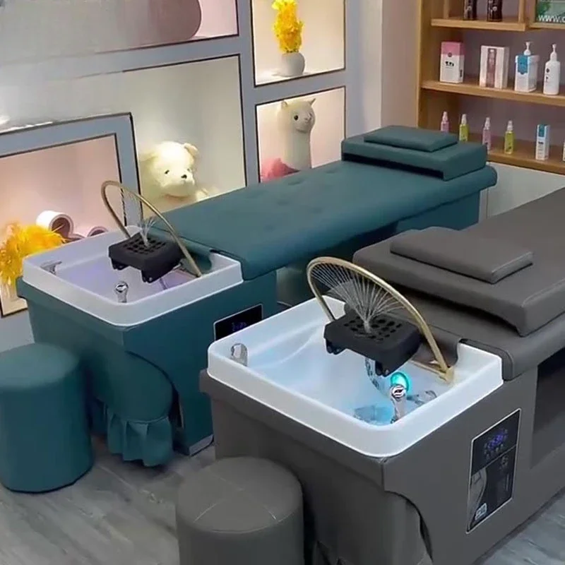 Salon Comfortabele Liggende Massage Stoel Meubels Spa Shampoo Bed Wassen Kapsalon Luxe Blauw Met Watercirculatie 3