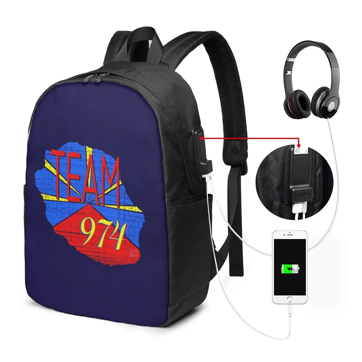 

974 Reunion Island Logo Backpack Travel Notebook Bag Computer College Student School Bag Laptop Shoulder Bags for Men Women