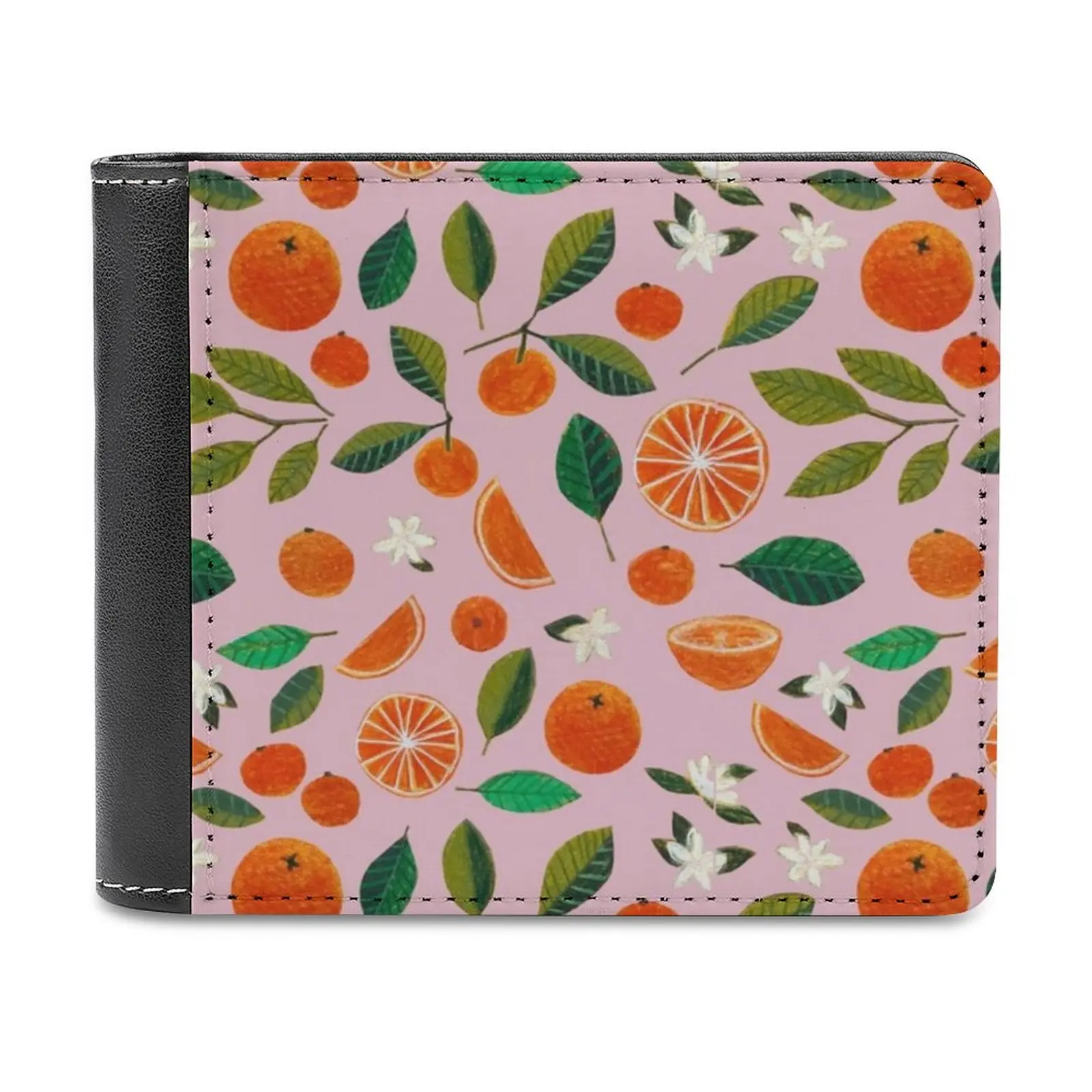Orangeade Soft Men Wallets New Purse Credit Card Holders For Male Purses Men Wallet Citrus Fruit Handdrawn Pattern Pink Orange