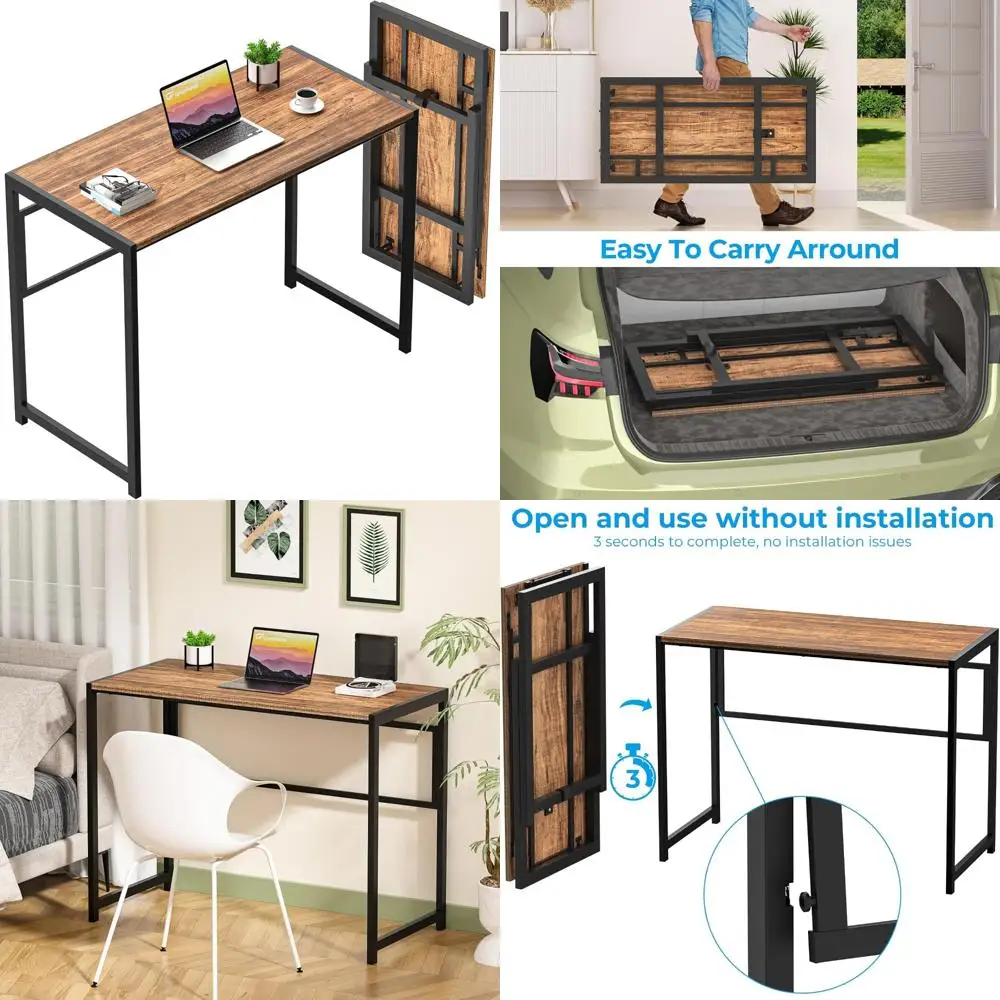 Compact Folding Desk 35.4 for Small Spaces - Space-Saving, Easy Setup Home Office Desk with Foldable Table for Computer Use