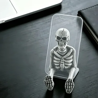 Half Body Skeleton Phone Holder Resin Figurine, Gothic Skull Desktop Cell Phone Stand, Halloween Spooky Decor & Practical Bracke