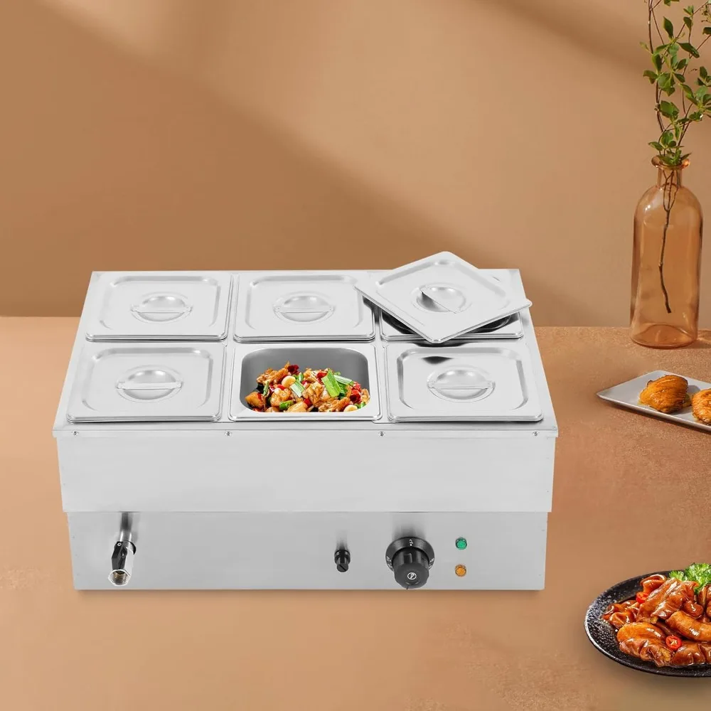 Profesjonalny podgrzewacz do żywności, blatowy bufet Bain Marie ze stali nierdzewnej z stołem parowym o mocy 1500W, 86-230 ℉   Zakres temperatur