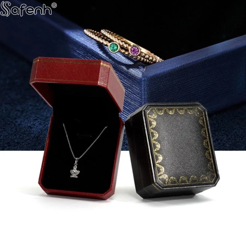 

Necklace Display Box Velvet Lining Sleek Pendant Storage Case Classic Vintage Jewelry Organizer Minimalist Wedding Gift Box