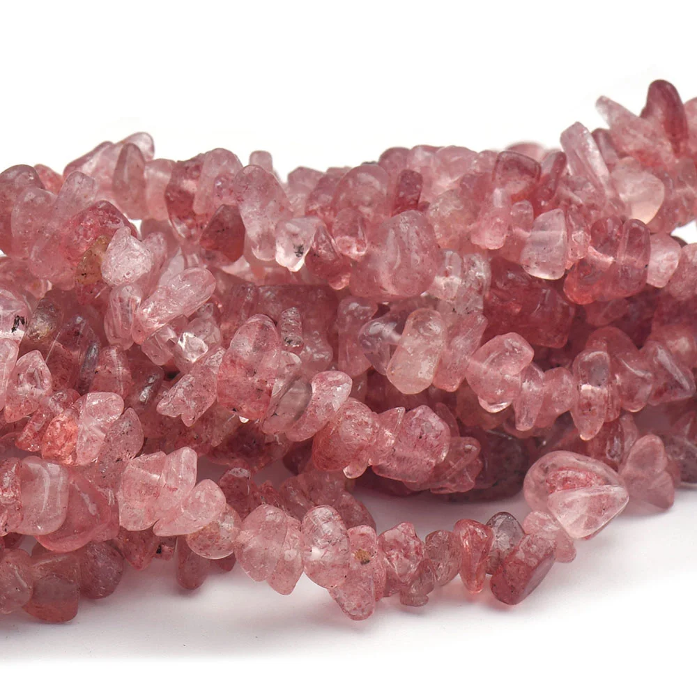 

5-8mm Strawberry Quartz Tumbled Chips Stone,Crushed Crystal Quartz Pieces,Irregular Shaped Stones Saled by 16.5" strand