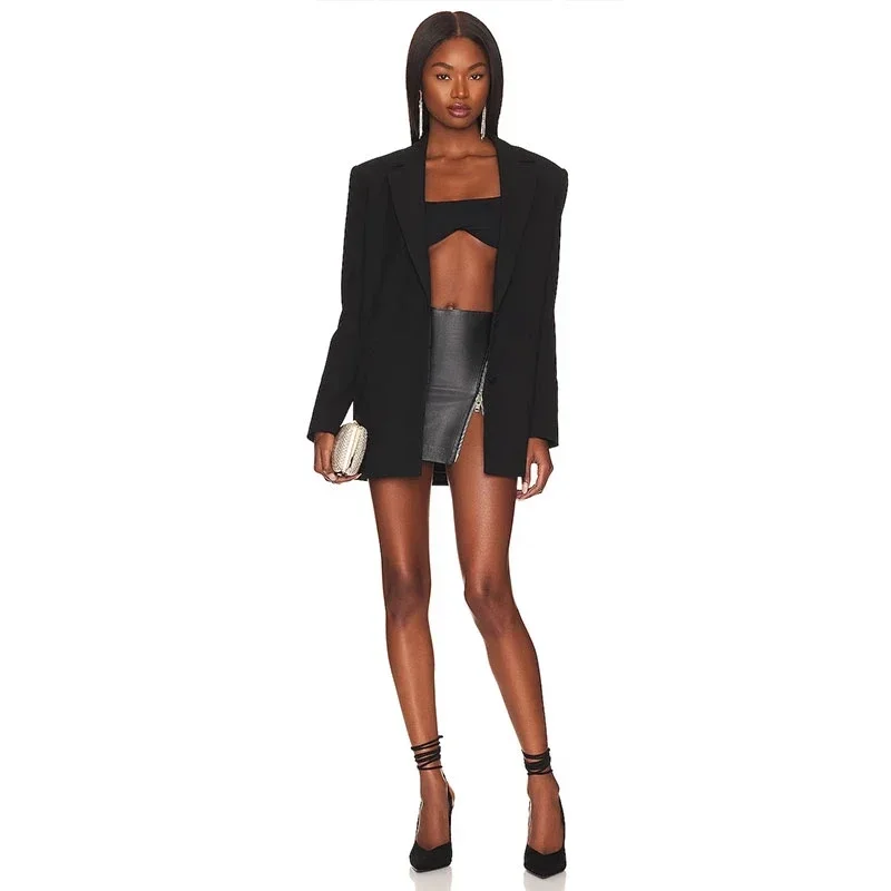 

Sexy Black Matte Leather Mini Skirt for Women Side Zip Split PU Pencil Skirt Party Costume Summer Slim Fit Clubwear