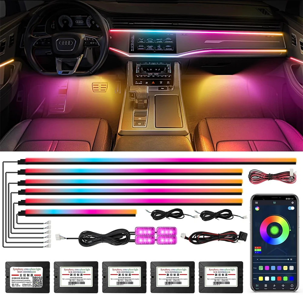 

10in1 256 Colors RGB Symphony Car Ambient Light Interior Acrylic Guide LED Strip Light Decoration Atmosphere Lamp by APP Control