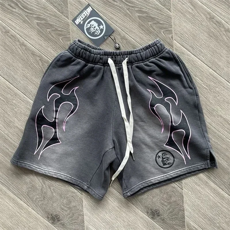 24ss Washed Black Sports Flame Shorts For Men Women Best Quality Oversized Pants Mens Shorts