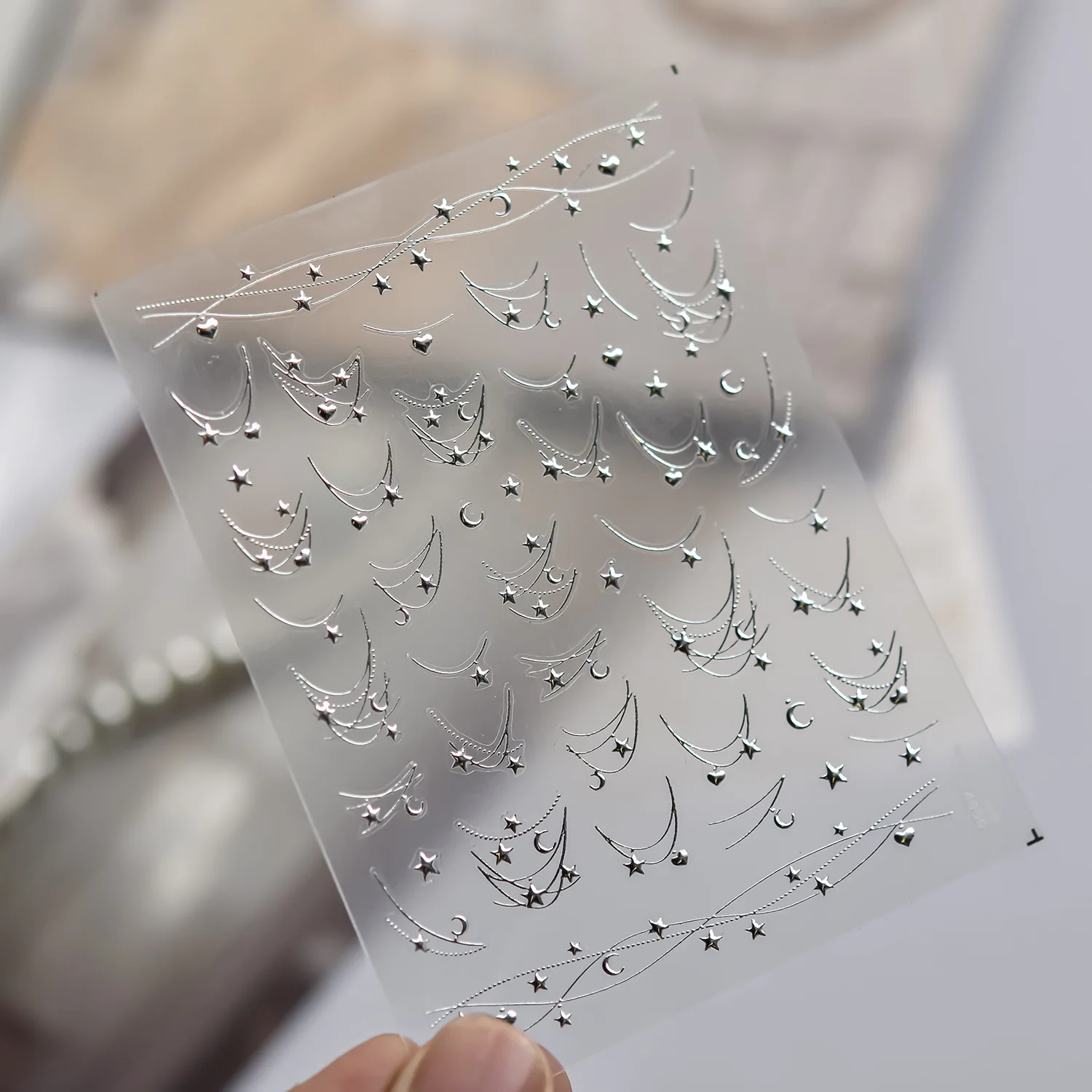 5D Star Moon Love Heart Curved Line Nail Art Stickers Bronzing Gold Silver Chain Embossed Adhesive Nail Decals DIY Nail Supplies