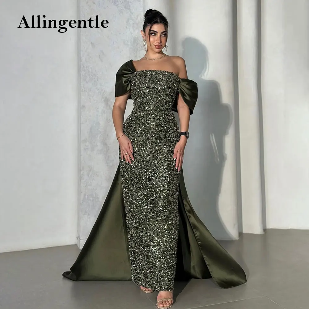 

Sparkly Sequins Off-Shoulder Prom Dresses Saudi Arabia Green Evening Dress Vintage Women Sheath Wedding Party Gowns Customized