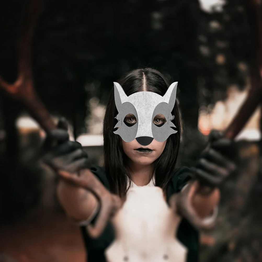 4pcs Half Face Wolf Felt Animal Costume Party Supplies Wolf Cosplay Masquerade Halloween Carnival Festival Outdoor Funny Animal
