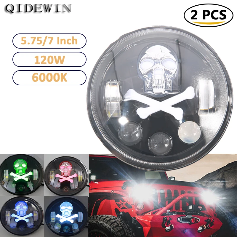 7 inch 120W Fog Lamp for Jeep Wrangler Discoloration Work Light Super Bright Angel Eye Turn Signal High Power Beam 2PC 5.75 Inch