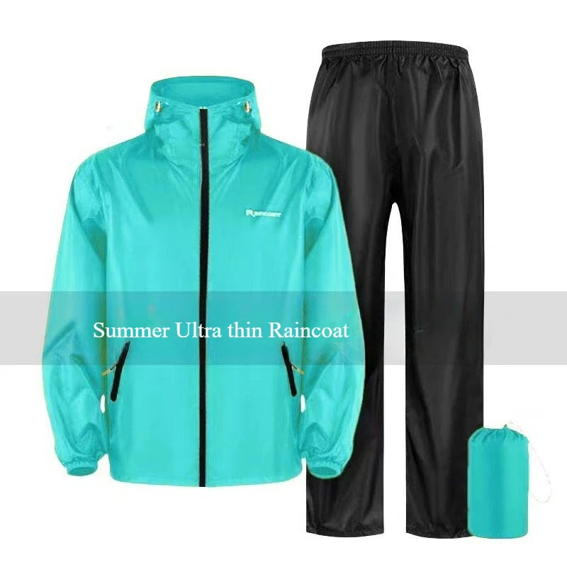 

Summer Ultra Thin Raincoat Rainpants Suit for Men and Women Outdoor Riding Breathable Rainwear Lightweight Waterproof Rain Gear