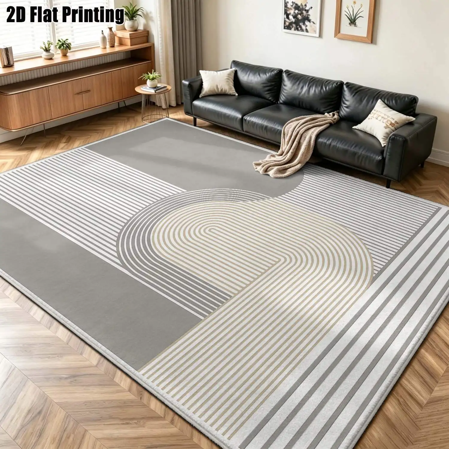 1Pc 2D Printed Gray Beige Geometric Line Pattern Carpet: Nordic, Modern Minimalist, Instagram Style Floor Mat, Home Decor, Multi-Size, Machine Washable, for Entrance, Dining Room, Foyer, Bedroom, Living Room
