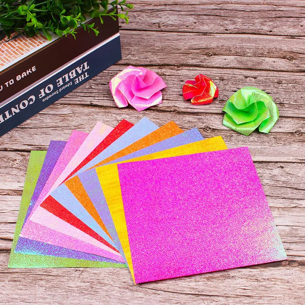 50Pcs/Bag Multi Size Square Origami Paper Single-sided Glitter Folding Papers Handcraft Tool Multi DIY Scrapbooking