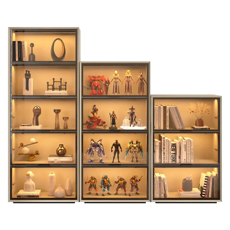 

Italian minimalist glass door paint bookcase free combination storage figure display cabinet dustproof whole wall bookshelf