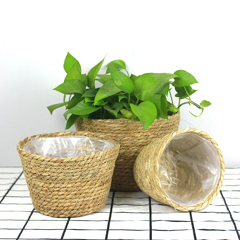 Woven Hanging Planter Straw Rope Wall Hanging Plant Storage Basket Flower Pot Hanger For Wall Decoration Countyard Garden